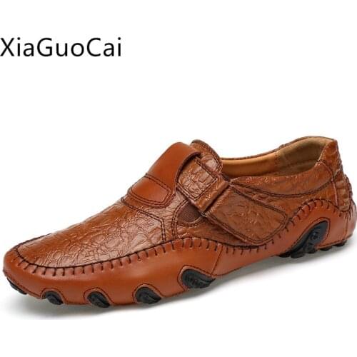 XiaGuoCai Large Size 47 Black Crocodile Men Loafers Genuine Leather Breathable Men Flats Slip-on Casual Shoes L49 35