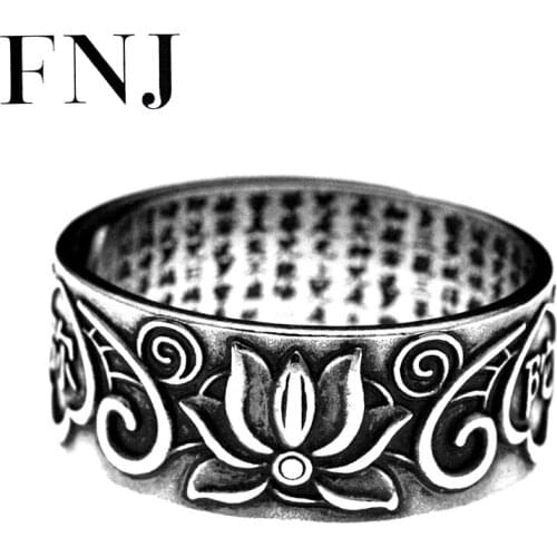 FNJ Buddha Lotus Rings 925 Silver Adjustable Size Open Popular S925 Solid Silver Ring for Women Men Fine Jewelry Xinjing