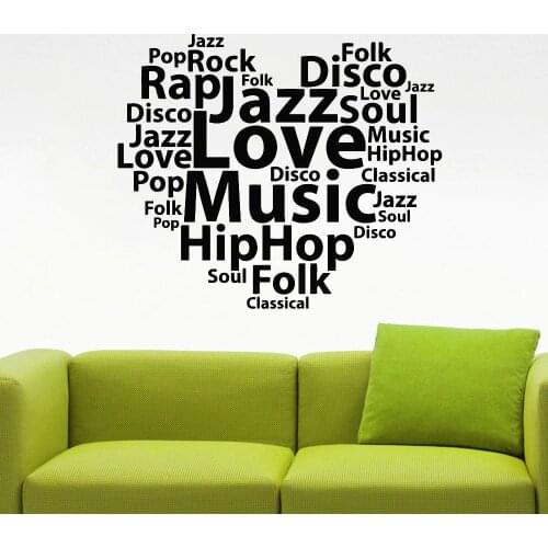 Musical Words Vinyl Wall Decal Music Hip Hop Rock Pop Home Interior Stickers Mural Bedroom Living Room Classroom Decor D787