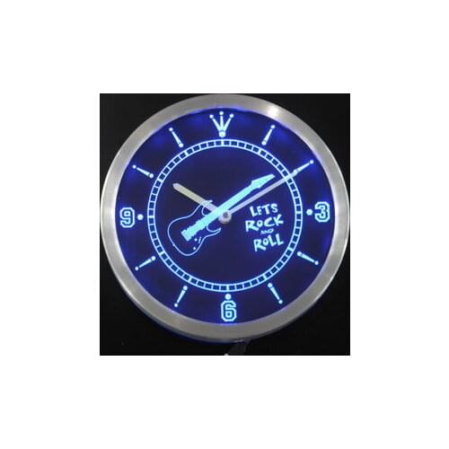 Nc0368 Guitar Let Rock n Roll Bar Beer Neon Light Signs LED Wall Clock