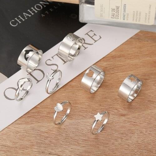 Punk Fashion Silver Color Star Moon Butterfly Opening Ring For Lovers Couples Women Hollow Animal Rings Anniversary Gift Jewelry