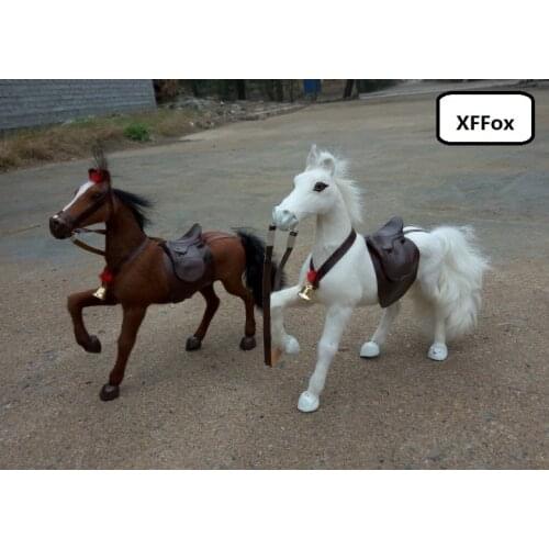 A pair of real life white&brown horse models plastic&furs simulation horse doll with saddles gift about 24x23cm xf1851