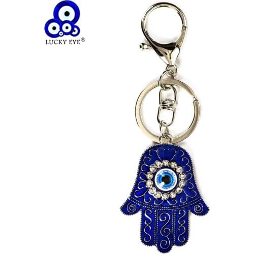 Lucky Eye Hamsa Hand Keychain Blue White Evil Eye Keychain Lobster Buckle Oil Drop Pendant Jewelry For Men Women EY157