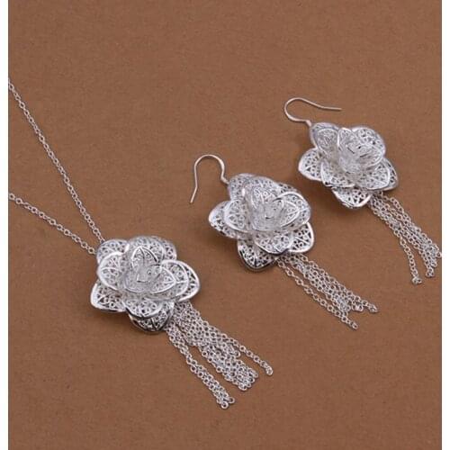 Sets Silver Plated Sets Silver Trendy Beautiful Jewelry Sets Flower Jewelry Wholesale Free Shipping sese LS440