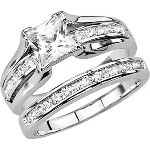Princess Cut Cubic Zirconia Couples Rings Wedding Ring Set for Women Party Jewelry