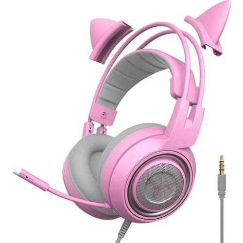 Wired Headset Gamer Pink Cat Ear Headset Cute PS4 Phone PC With Microphone 3.5mm Gaming Phone PS4 Overear Gamer G951s Pink