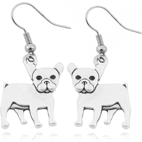 Retro Silver Color French Bulldog Brincos Boho Dogs Earing Drop Earrings Pendientes Mujer Jewelry For Women Bijoux Oorbellen