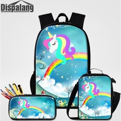 Cute Cartoon Unicorn With Rainbow Schoolbag For Children 3 PCS/Set Backpack Pencilbox Lunch Cooler Bags Student Bagpack Mochilas