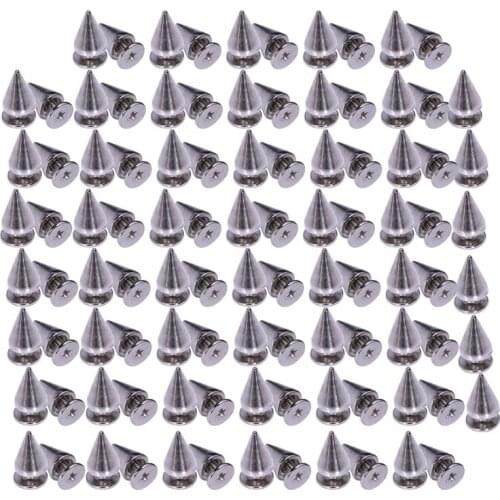 AT69 -100pcs/set 9.5mm Silver Cone Spikes Screwback Studs DIY Craft Cool Rivets Punk