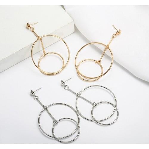 Simple Chains Linked Oval Hoop Circles Long Drop Dangle gold color silver color earring for women fashion jewelry