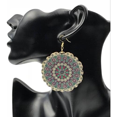 Bohemia Handmade Wood Wooden Earings for Women Jewelry Flower Print Drop Dangle Earing Long Big Earrings Jewelry 2021 New