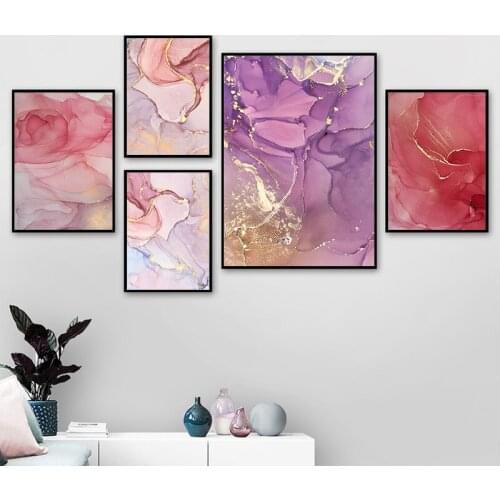 Modern Abstract Beautiful Colorful Golden Petals Ink Canvas Painting Decoration Picture Wall Art Nordic Print Scandinavian