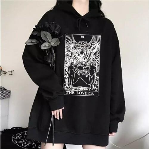 Dark style goth couple hip hop Harajuku Hoodie the lover Tarot Sweatshirt Cartoon BF Fleece Hoodie Casual paint Pullover Unisex