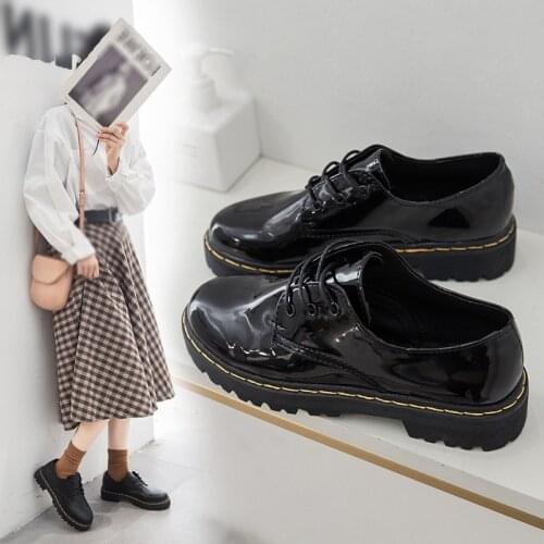 41 42 43 Plus Size Oxfords, Japanese Style Leather Shoes Suitable for JK Cosplay, Womens Flat Shoes (Patent Leather, Round Toe)
