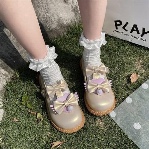 Japanese Sweet Princess Lolita Soft Girl Lovely Girl Bow Loli Shoes Bow Mid Heel Anime Cosplay Vintage Jk Uniform Female Flats
