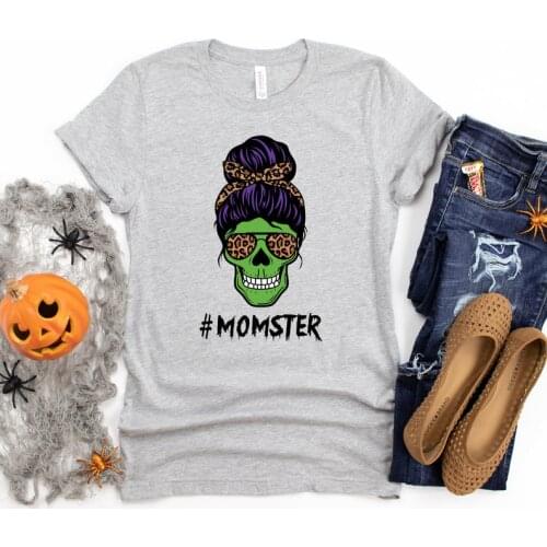 Momster Skull Momster Halloween Funny Mom Shirt Short Sleeve Tees Fashion 100% Cotton O Neck Female Clothing harajuku goth y2k