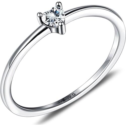 ZEMIOR Sterling Silver 925 Women Rings Simple Heart Zircon Ring For Women Fine Silver Jewelry Engagement Wedding Girl Gifts