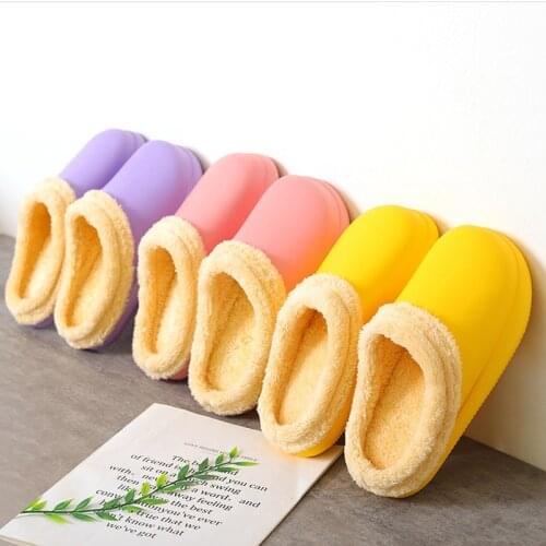 Womens Winter Waterproof Home Slippers Lovers Household Casual Slides Females Fashionable Warm Suede Plush Soft EVA Slippers