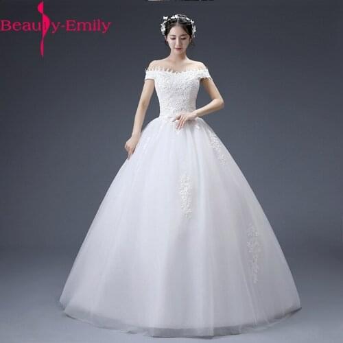 Beauty Emily Elegant Boat Neck Ball Gown Wedding Dress 2019 Fashion Cap Sleeve Bridal Dress Lace Up Back Dress Vestido de Noiva