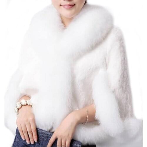 Winter Women Overcoat Faux Fur Jacket Mink Hair Collar Bolero Bridal Shawl Faux Fur Wrap Wedding Cape