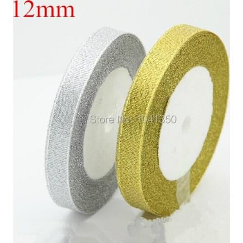 1/2''(12mm) metallic glitter band gold and silver color ribbon belt gift wrapping tape ribbon wedding party chirstmas decoration