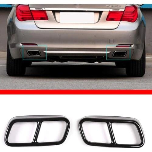 2Pcs Car Stainless Steel Exhaust Muffler Tail Tip Pipe Trim Cap Cover Frame for -BMW 7 Series F01 2009-2014