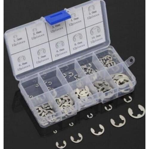 200 PCS Stainless Steel Stainless Steel E Clip washer Assortment Kit Circlip retaining ring for shaft fastener Set M1.5~M10 Kit