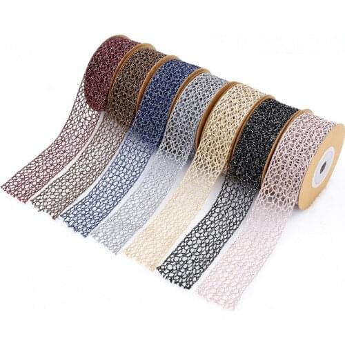 5yards/lot Mesh Hollow Silver Wire Lace Ribbon for Korean Hair Accessories Bow DIY Crafts Bouquet Packing Hot Ribbons