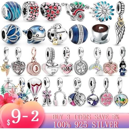 925 Sterling Silver Family coffee cup Heart unicorn enamel Dangle Charm Beads fit Original Pandora Bracelet Silver 925 Jewelry