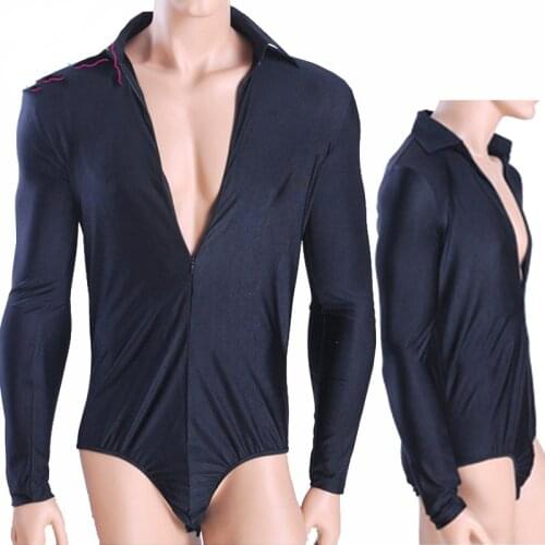 Sexy Big V-Neck MenS Latin Dance Long-Sleeved Practice Bodysuit Standard Competition Dance Leotard Tango Practice Tops DWY2231