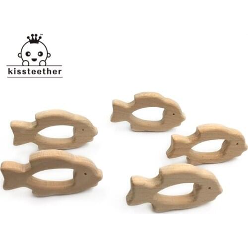 Beech Wooden Goldfish Natural Handmade Wooden Teether DIY Wood Personalized Pendent Eco-Friendly Safe Baby Teether Toys