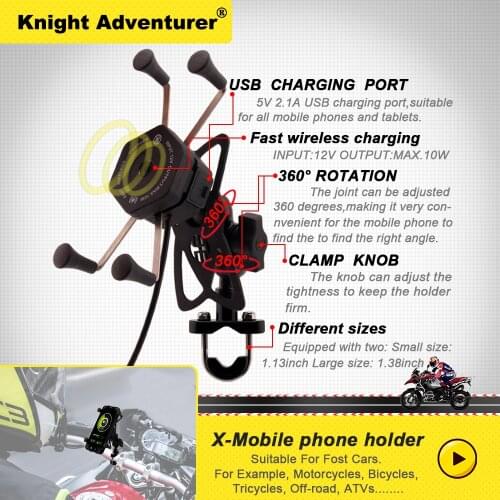 Motorcycle Mobile Phone Holder Stand Mount for Motorbike Cell Phone GPS Support with Waterproof QC 3.0 USB Wireless Charger