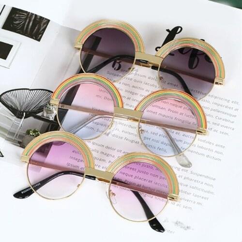 Kids Round Rainbow Sun Glasses Girls Boys Metal Frame Children Shades Glasses Mirror Trend Style Car Street Shot Sunglasses