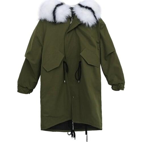 2019 New woman Long XL Parker Style Large Size Jacket Slim Cotton Coat Female Fur Collar Long Thick Hooded Parker Winter Coat