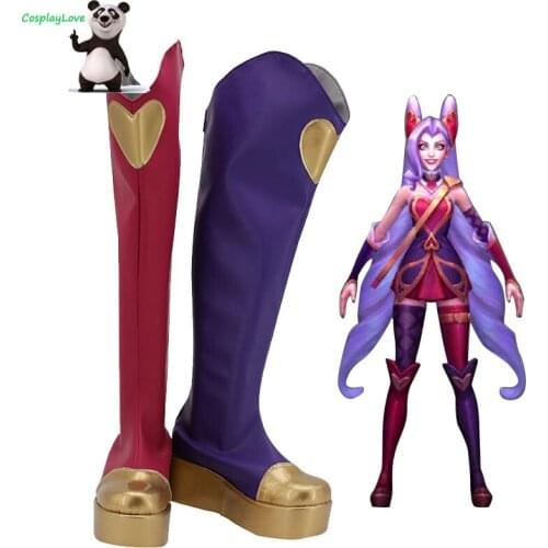 GAME LOL Cosplay Heartseeker Jinx Red Purple Shoes Cosplay Long Boots Leather Custom Made CosplayLove