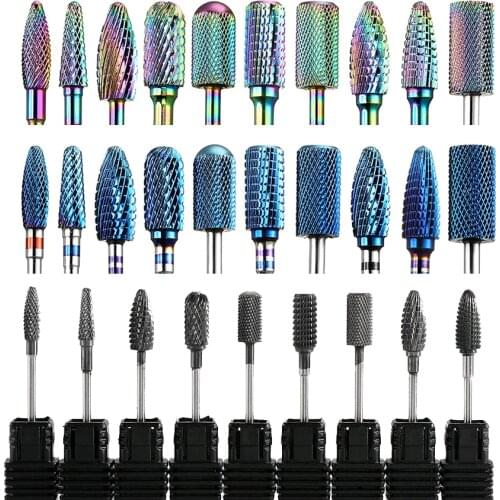 Manicure Drill Bits Rainbow Milling Cutter Tungsten Carbide Nail Drill Bit Burr Remove Skin Rotary Gel Electric Manicure Art