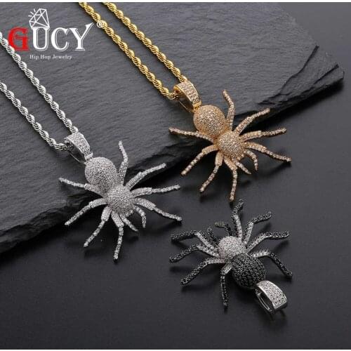 GUCY Hip Hop Fashion The Spider Pendant Necklace With Crystal Micro Pave Cubic Zirconia Stones Necklace For Men Women Gift
