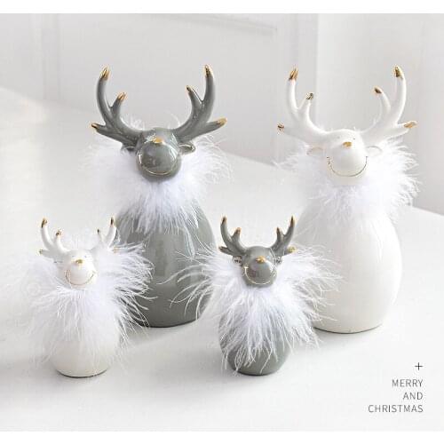 Artificial Mini Christmas Deer Doll Garden Home Model Ceramic Art Statue Home Decoration Children Toy Decoration