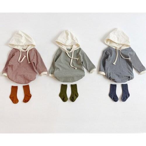 Spring Autumn Infant Baby Boys Girls Stripe Hooded Rompers Long Sleeve Rompers Newborn Baby Boys Girls Rompers Clothes