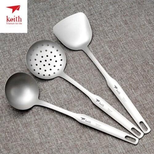 Three-piece Suit Keith Titanium Spatula Titanium Soup Spoon Colander Long Handle Cooking Shovel Kitchen Tools Ti8703
