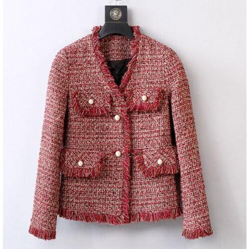 2020 fashion new red ladies jacket, retro ladies style tweed jacket in autumn and winter