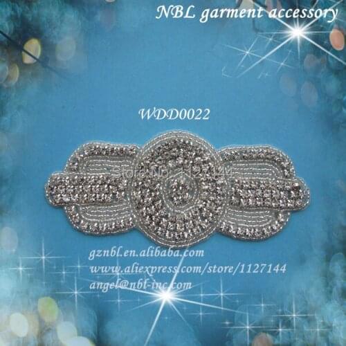 Crystal beaded rhinestone applique patch for wedding dress sash iron on WDD0022