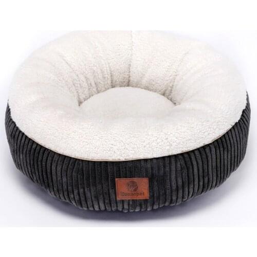 Round comfy plush nesting cat bed pet cave for cat and small dogs with corduroy fleece exterior