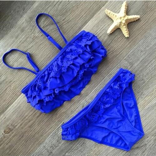 7-14Years Girls Swimwear Ruffle Two Piece Children Swimwear Kids Biquini Infantil Swimsuit Bikini Girl Swim Wear Bathing Suit