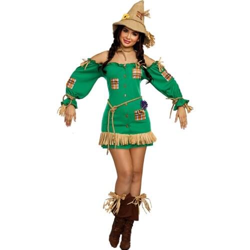Lady Carnival The Scarecrow The Wizard Of OZ Costume Green Elf Clown Cosplay Halloween Dance Stage Drama Party Fancy Dress