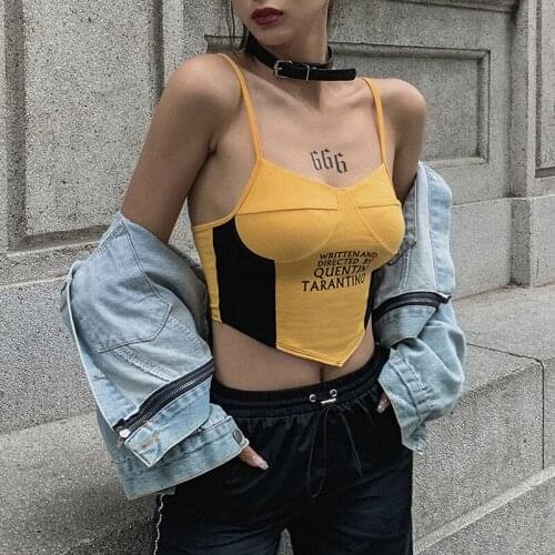 Summer Sexy Letter Print Tank Top Women Vest Sleeveless Stretch Slim Soft Patchwork Camisoles Tops Streetwear