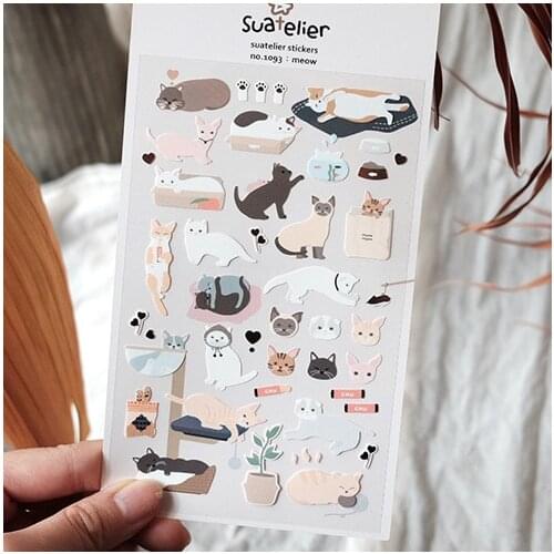Cute cat Meow Stickers Lovely Paper Stickers For Kids DIY Diary Scrapbooking Photo Ablums Office School Supplies Accessories