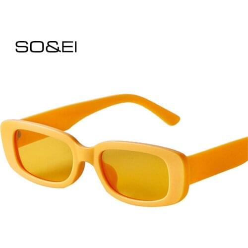SO&EI Fashion Small Rectangle Colorful Women Sunglasses Retro Candy Color Shades UV400 Men Square Yellow Purple Sun Glasses
