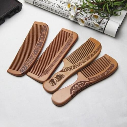 Fashion Engraved Peach Wood Healthy Massage Anti-Static Comb Natural Head Massage Comb Hair Care Tool