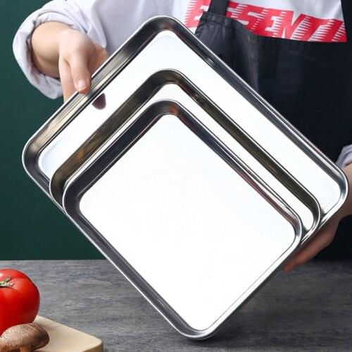 Stainless Steel Food Fruit Storage Trays Rectangle Cake Bread Dish Steamed Sausage Barbecue Pan Restaurant Kitchen Baking Plates